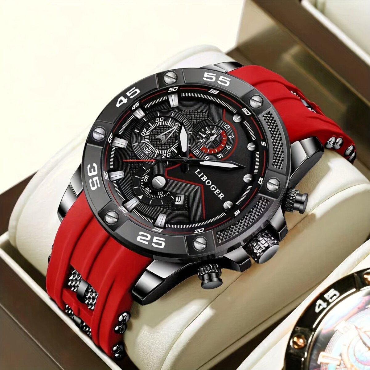 Montre cadran rouge homme